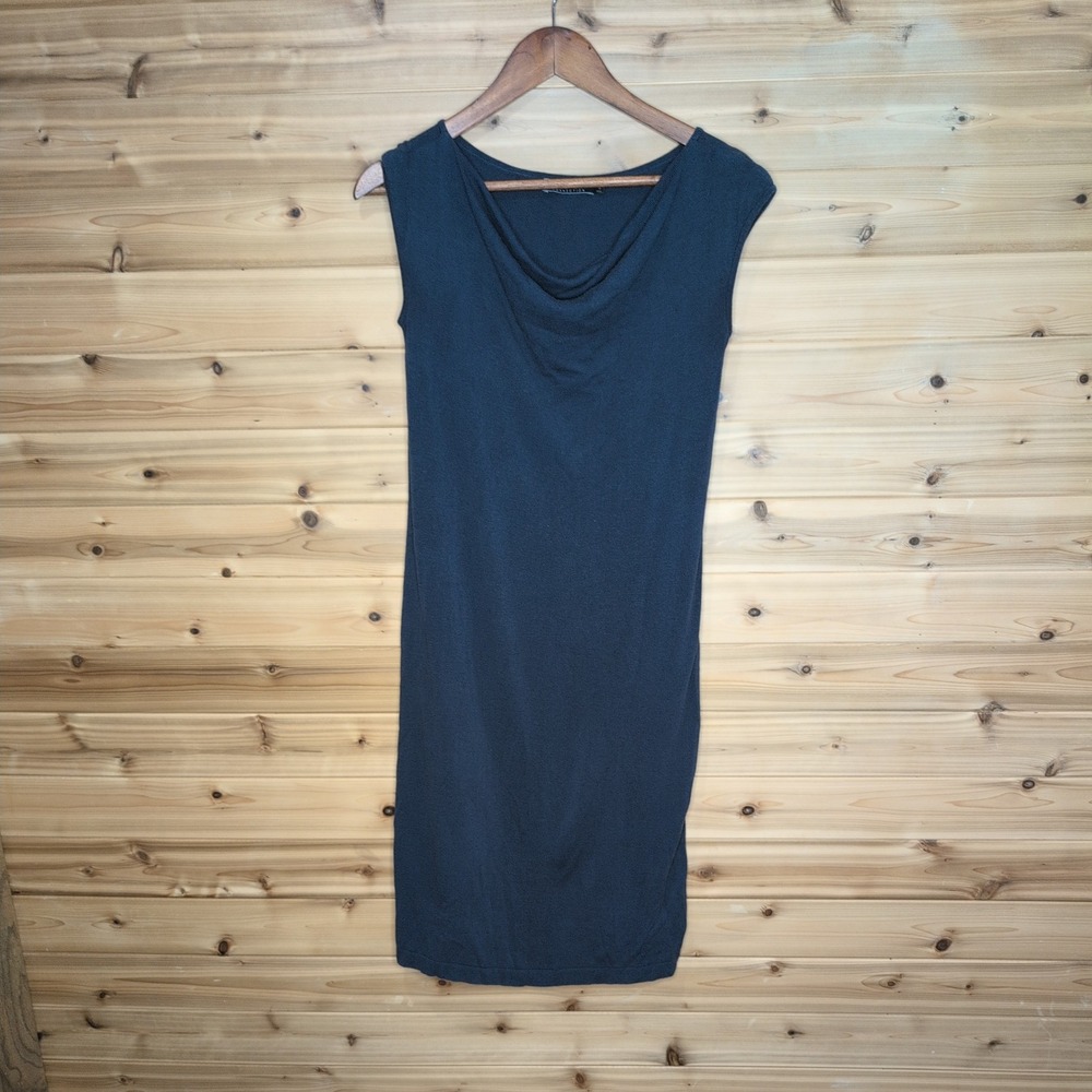 Peruvian Connection Pima Cotton Bamboo Knit Cowl Neck Midi Dress Charcoal Grey S